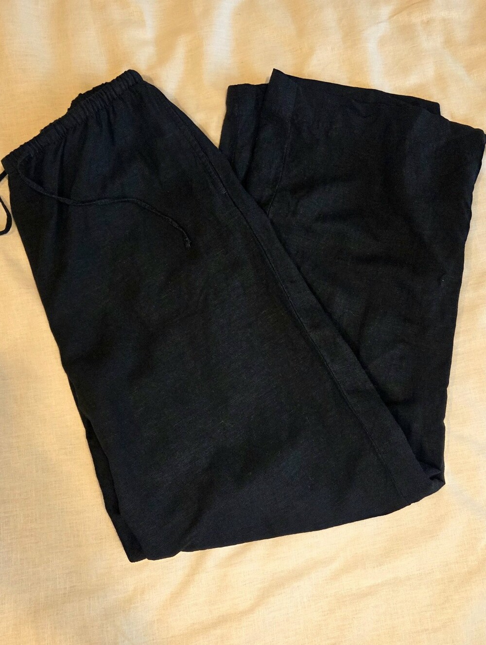 H&M Linen Blend Black Drawstring Pants Relaxed Wide Leg Lightweight Minimalist S